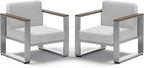 2 Pieces Outdoor Aluminum Armchair, Modern Patio Patio Furniture by ComfCove