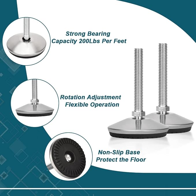 4 Set M8 Leveling Feet with 4-Pronged T Nut, Adjustable Leg Levelers Heavy Duty - Image 3