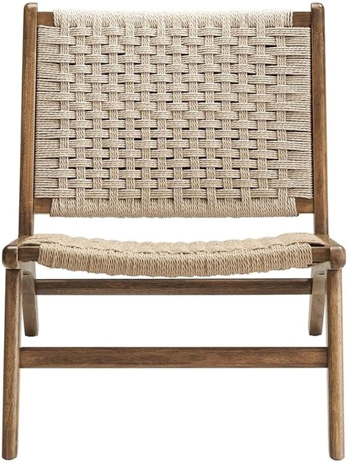 Modway Saoirse Woven Rope Wood Accent Lounge Chair in Walnut Natural - Image 4
