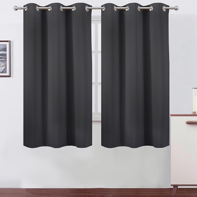 Dark Grey Blackout Curtains 34 x 63 Inch Length/Set of 2 Curtain Panels/Thermal by Lemomo
