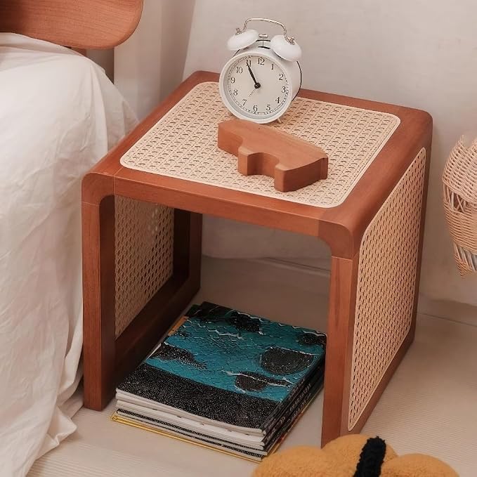 Japanese Style Wood Rattan Stool, Small Space Shoe Bench, Night Stand by Unknown