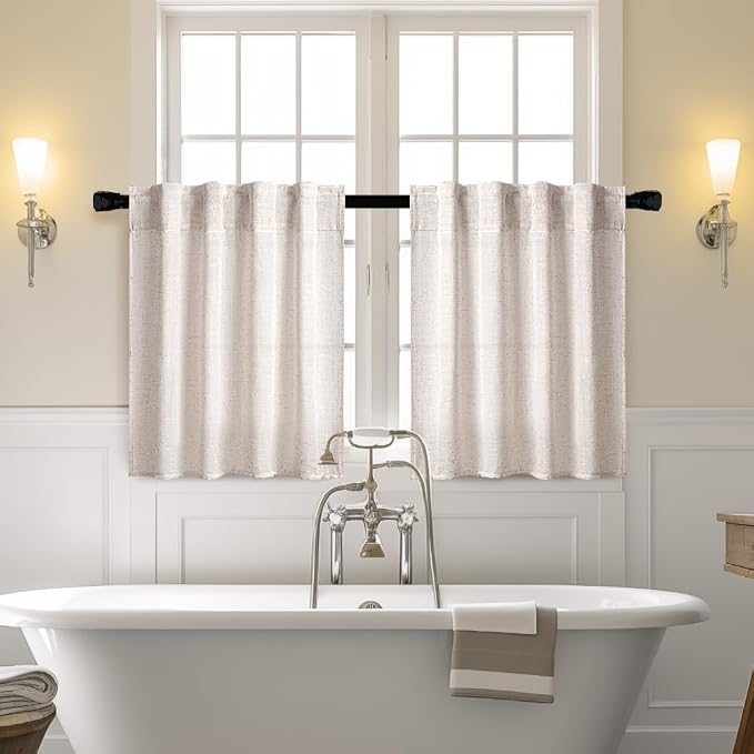 MIULEE Kitchen Curtain 24 Inch Long 2 Panels Natural Linen White Farmhouse | - Image 2