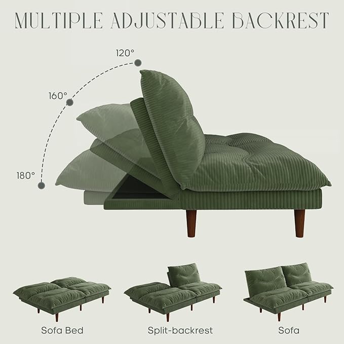 DreamDashio Futon Sofa Bed, 69 inch Futon Couch - Image 3