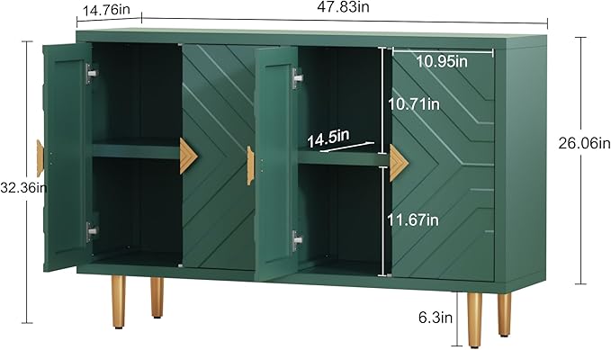 HLR 48" Accent Cabinet with 4 Doors and Shelves, Modern Sideboard Buffet - Image 2