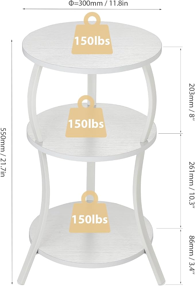 YEAKOO Vintage Small Round Side Table, 3-Tier Slim Waist Circular End Table - Image 3