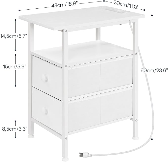 HOOBRO End Table with Charging Station, Narrow Side Table, Nightstand with 2 - Image 3