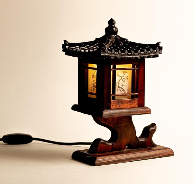 Antique Alive Traditional Korean Wood Lamp | Handmade Asian Oriental Table - Image 2