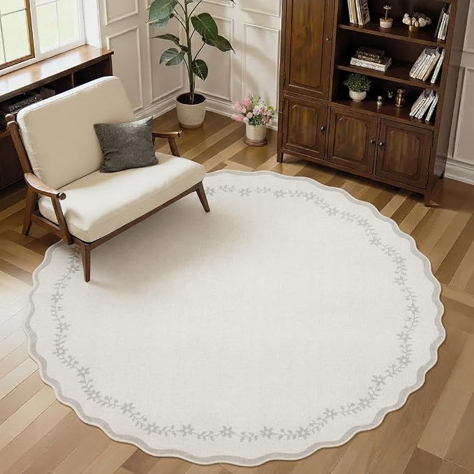 GarveeHome Round Rugs 4ft Scalloped Washable Small Circle Rug - Image 3