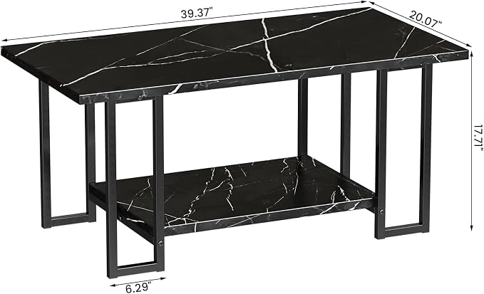 AWQM Marble Coffee Table, Faux Marble Top Rectangular Coffee Table - Image 2