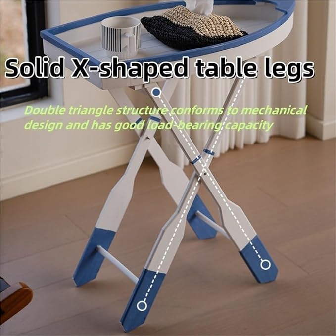 Boat-Shaped Solid Wood Folding Coffee Table, Foldable Accent Table - Image 4