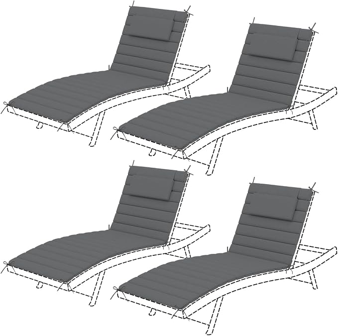 Sundale Outdoor Olefin Quilted Lounge Cushion Set of 4, Patio Foldable Chaise by SundaleOutdoor