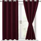 Blackout Curtains for Bedroom 52 x 54 Inches Long Burgundy 2 Panels | Thermal - Image 8