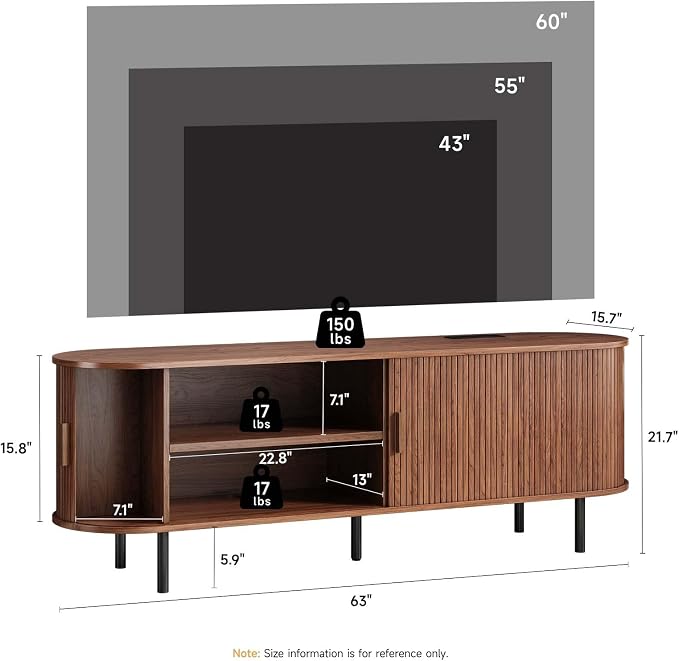 63" Fluted TV Stand with Power Outlet, Modern Media Console with Sliding Doors - Image 2