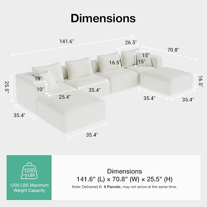 Novilla 141" Modular Sectional Sofa, Modern Cloud Sectional Couch - Image 2