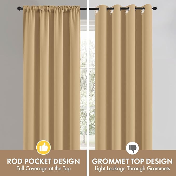 MIULEE 4 Panels Set Dark Beige Blackout Curtains 63 Inch Length Bedroom | - Image 8