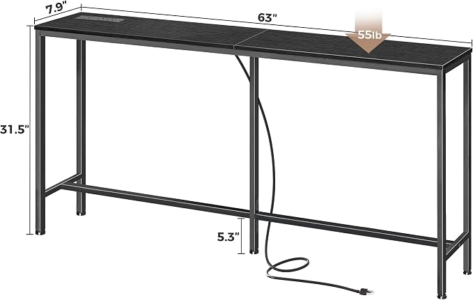 SUPERJARE Console Table with Outlet, 63 Inch Sofa Table with Charging Station - Image 3
