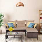 Tangkula Patio Corner Sofa Set 3 Piece, Outdoor Rattan Sofa Set, Includes - Image 4