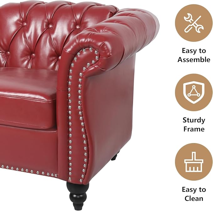 Mid-Century 2 Seater Sofa, Faux Leather Loveseat - Image 4