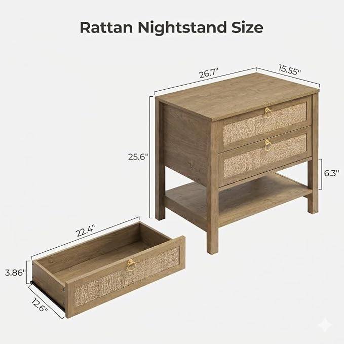 SICOTAS Night Stand with Drawers and Storage Shelf - Image 2