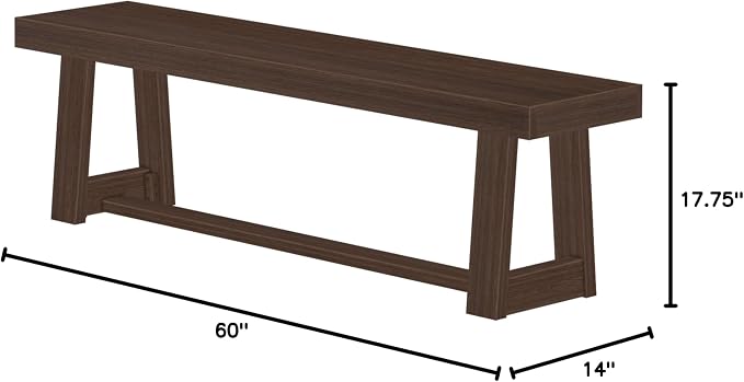 Plank+Beam 60 Inch Farmhouse Dining Bench, Solid Wood Entryway Bench, Wooden - Image 2