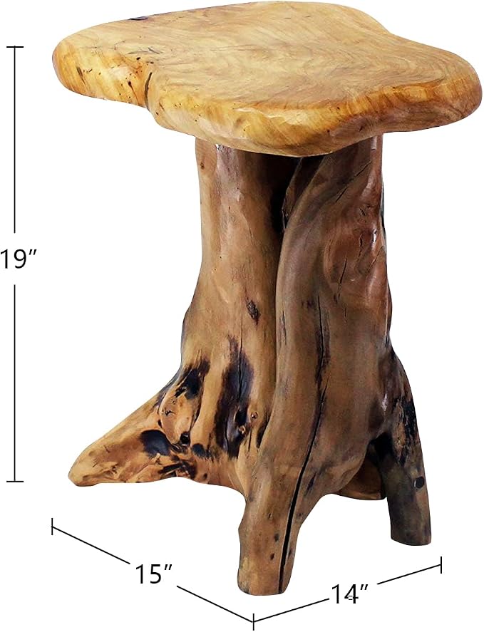 WELLAND Natural Tree Stump Stool, Live Edge End Table, Natural Edge Accent Table - Image 2