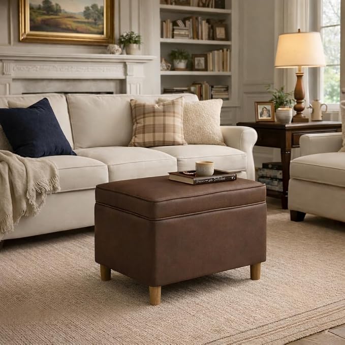 HomePop - Dinah 24" Storage Ottoman- Brown Faux Leather - Image 4