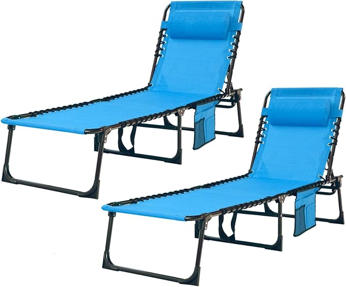 Folding Chaise Lounge Chair Bed Set of 2 by Unknown