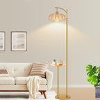 QIYIZM Gold Floor Lamp with Table and Shelves - Image 7
