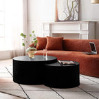 Black Round Coffee Table Nesting End Table Set of 2 Fluted Side Tables Set - Image 3