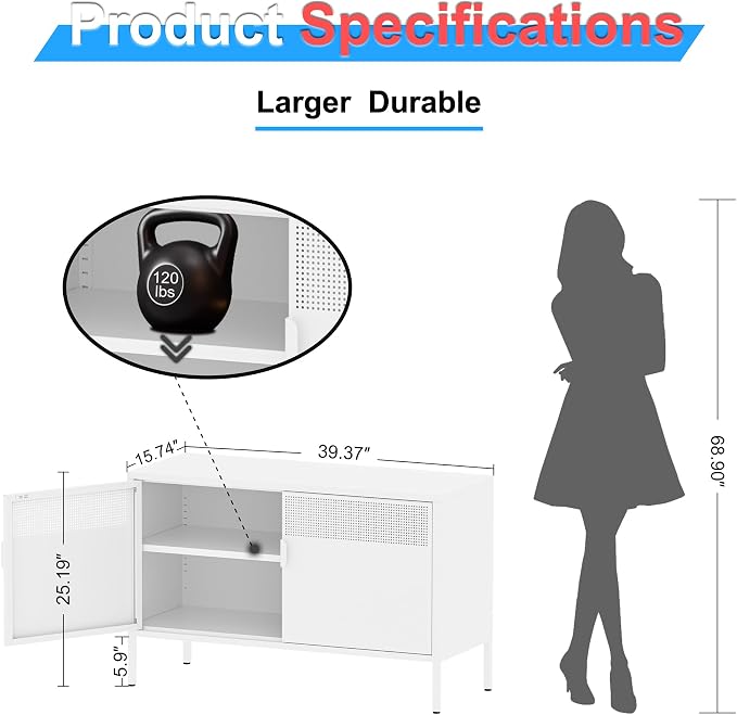 Washsemba 2 Door Storage Sideboard, Metal Storage Cabinet - Image 2