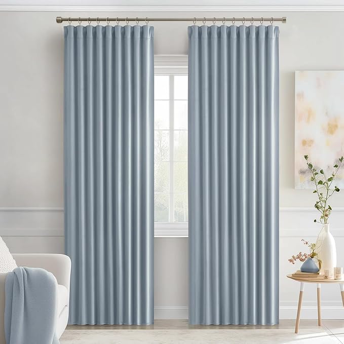 MIULEE Light Blue Back Tab Blackout Curtains 52x72 Inches Long 2 Panels Set | - Image 9
