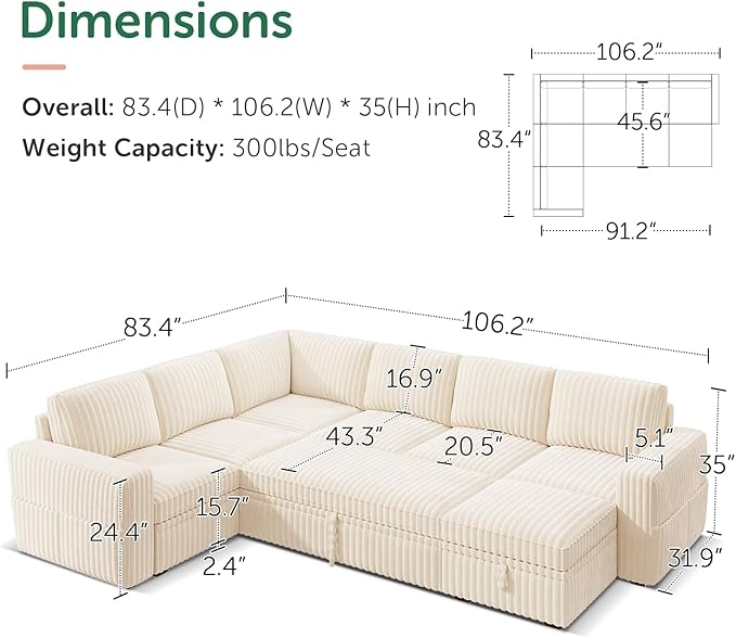 HONBAY Modular Sectional Sleeper Sofa - Image 2