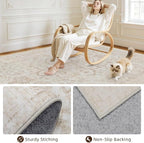 Area Rugs 9x12 Living Room: Bedroom Washable Carpet Warm Beige | Vintage Boho - Image 4