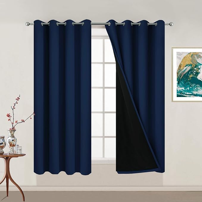 Yakamok Navy Blue 100% Blackout Curtains 54 Inches Long 52" Wide, 2 Panels | by Yakamok