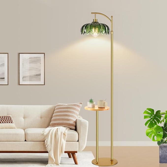 QIYIZM Glass Floor Lamp with Table and Shelves - Image 7