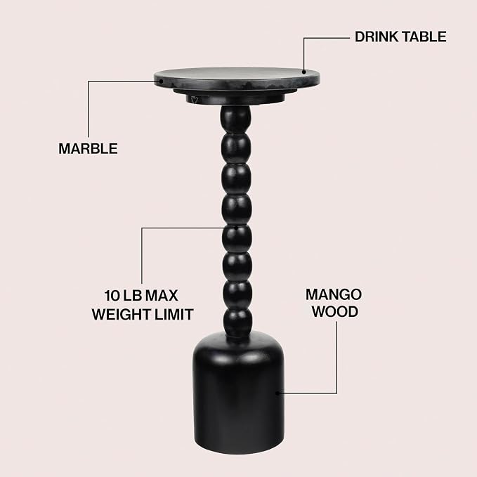 JONATHAN Y Turner 24.5" Black Mango Wood Round Drink Table, Tall Pedestal - Image 4