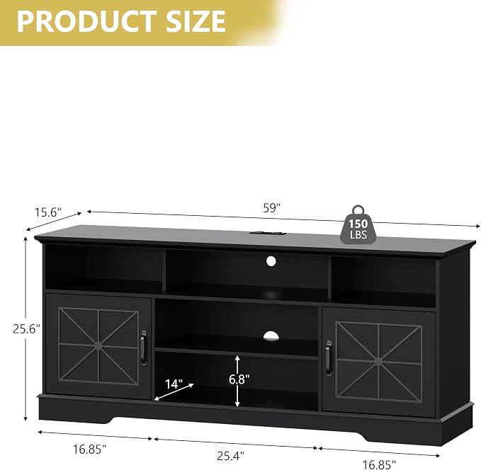 Xixini Farmhouse TV Stand for 65/60/55 Inch Tvs, Rustic Entertainment Center - Image 7