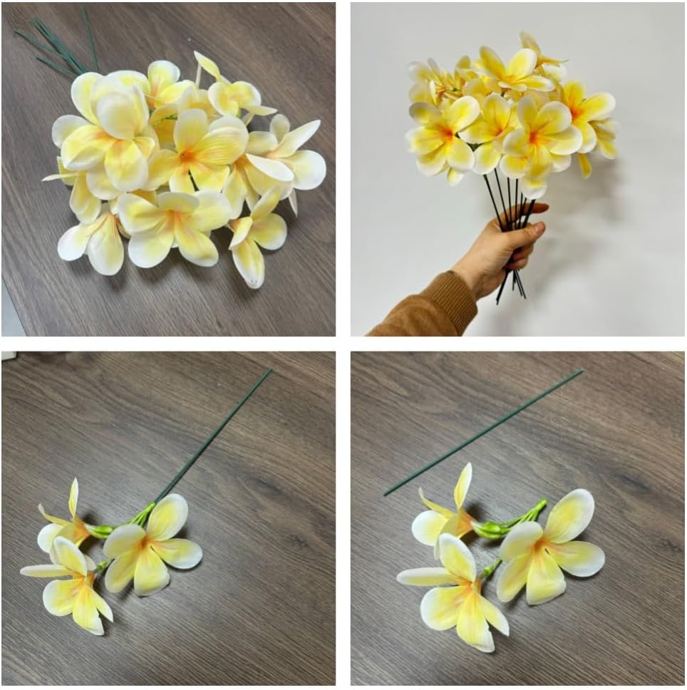 10pcs Yellow Artificial Flowers Fake Plumeria with Stems, Silk Flower - Image 7