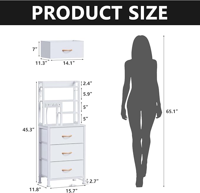 Furnulem Tall Nightstand with LED Lights and 3 Tier Shelves, Night Stand with 3 - Image 3