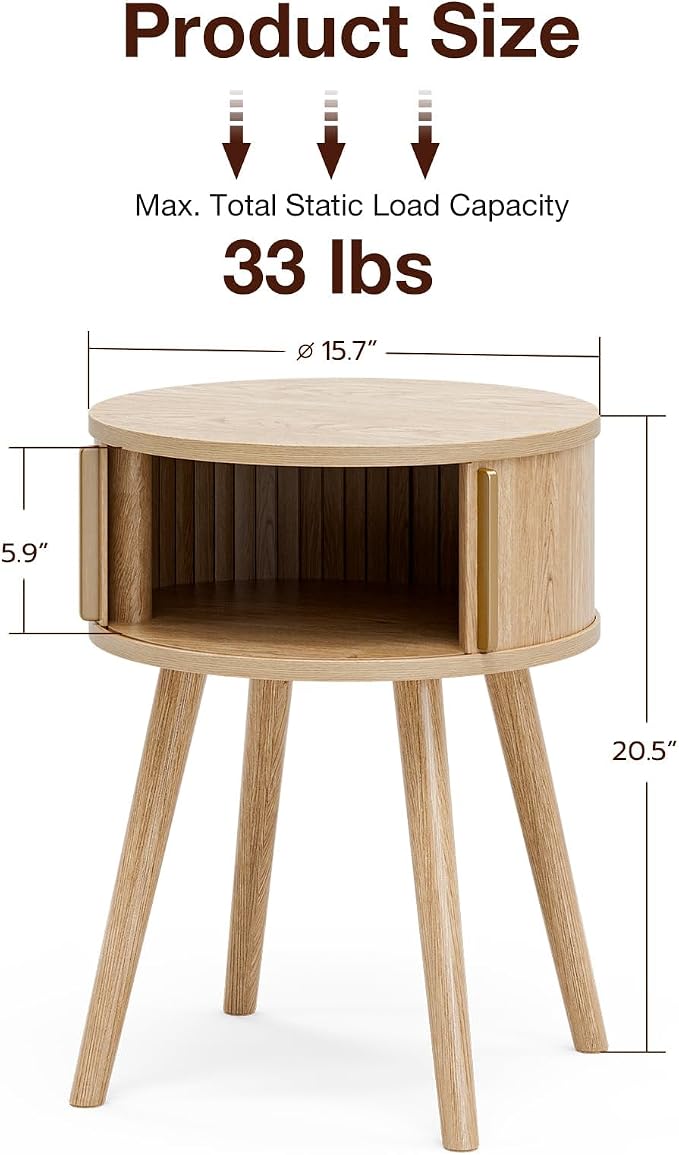 ZttRiee Side Table with Sliding Door & Cabinet, End Table - Image 2