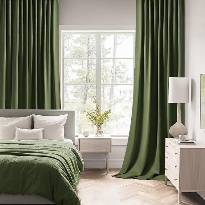 MIULEE Olive Green Back Tab Blackout Curtains 52x102 Inch Long 2 Panels Set | - Image 2