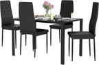 FDW | Dining Table Set for 4 | 5-Piece Glass Black Dining Table | Kitchen Table by FDW