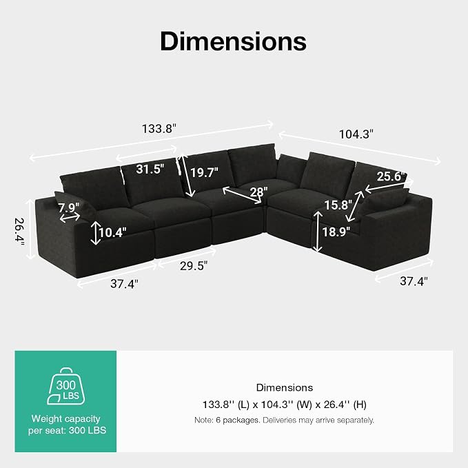 Novilla 133.8" Modular Cloud Couch, Modern Sectional Sofa - Image 2