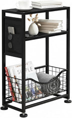 Skinny Side Table with Storage, 3 Tier Slim Side Tables by Zexvida