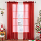 MIULEE 2 Panels Red Sheer Christmas Window Curtains 54 X 108 Inches | Solid by MIULEE