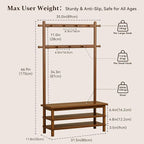 Hall Tree with Shoe Storage Bench, 3-in-1 Entryway Coat Rack with Bench - Image 2