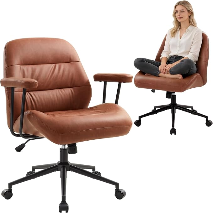 IWMH Leather Office Chair with Removable Armrests，Mid-Back Ergonomic Desk Chair - Image 5