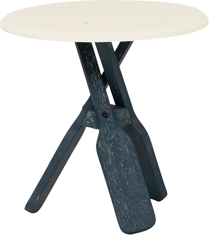 Powell Round Top Shanice Oar Coastal Blue and White Side Table - Image 12