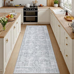 2'6''x8' Hallway Washable Runner Rug: Neutral Kitchen Carpet Gray | Vintage by Luxturiy