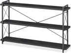 HCHQHS Bookshelf, 3-Tier Long Industrial Bookcase, Freestanding Horizontal by HCHQHS